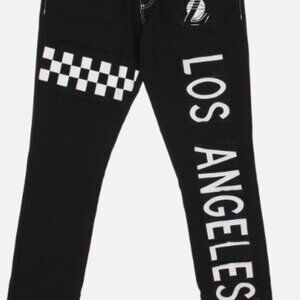 FISLL Denim Edgy Black Slim Jeans with Los Angeles NBA Design